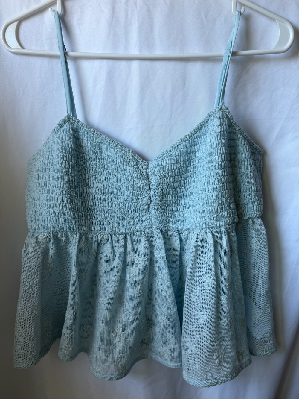 American Eagle Outfitters Light Blue Smocked Lace Peplum Cami